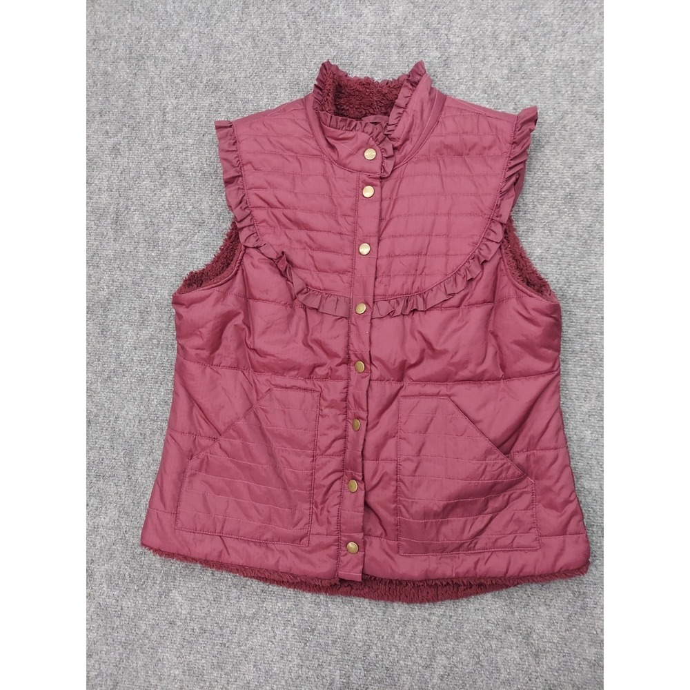 Free People Puffer‎ Vest Womens Burgundy Ruffle Sleeveless Jacket Quilted